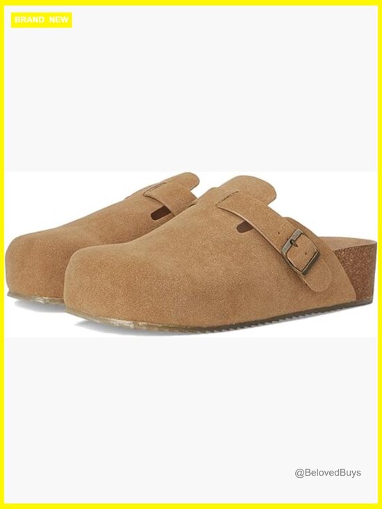 Shoes - Faux Suede Cork Platform Mules with Buckle Detail